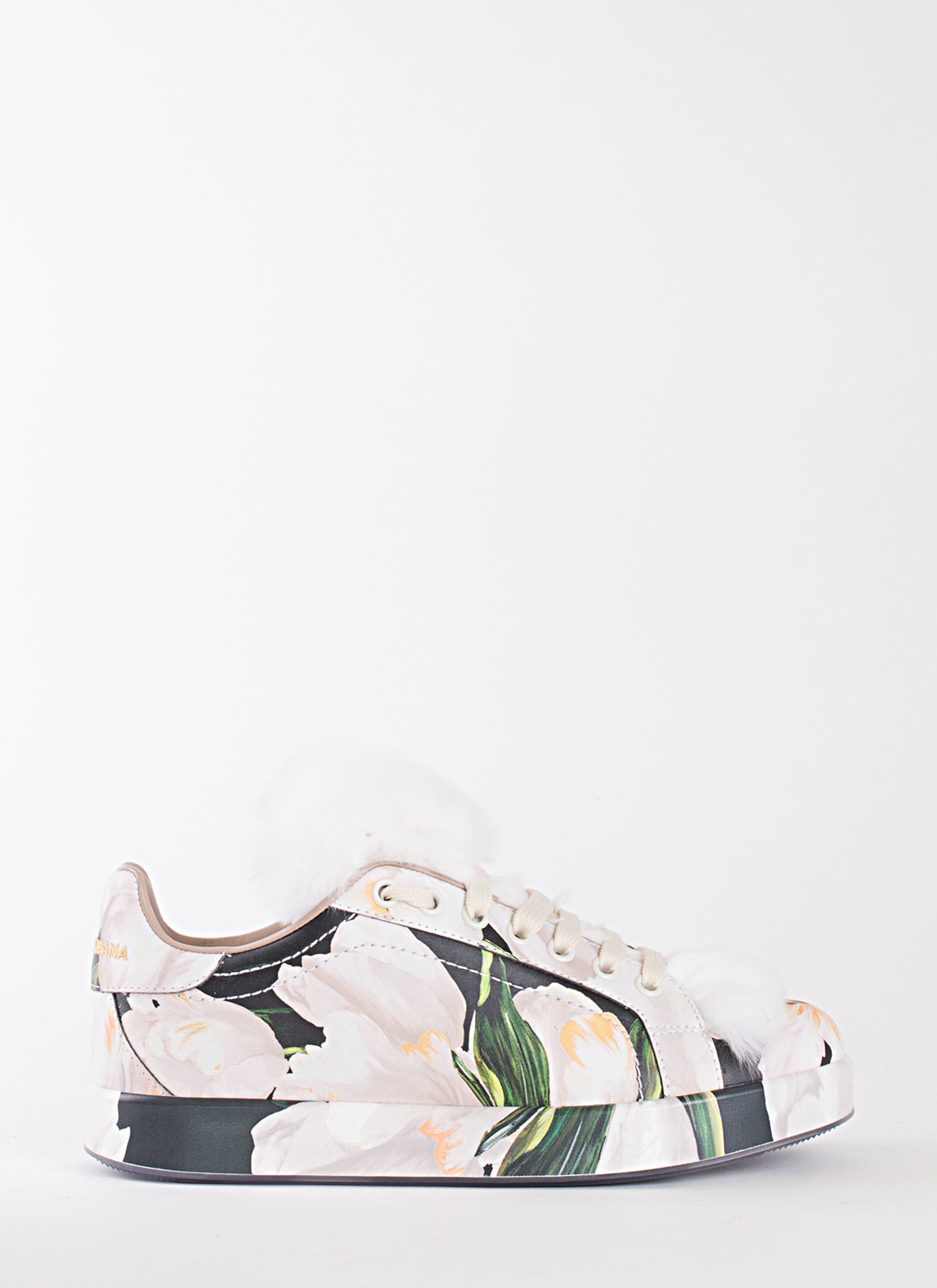 LEATHER SNEAKERS WITH TULIP PRINT - DOLCE & GABBANA