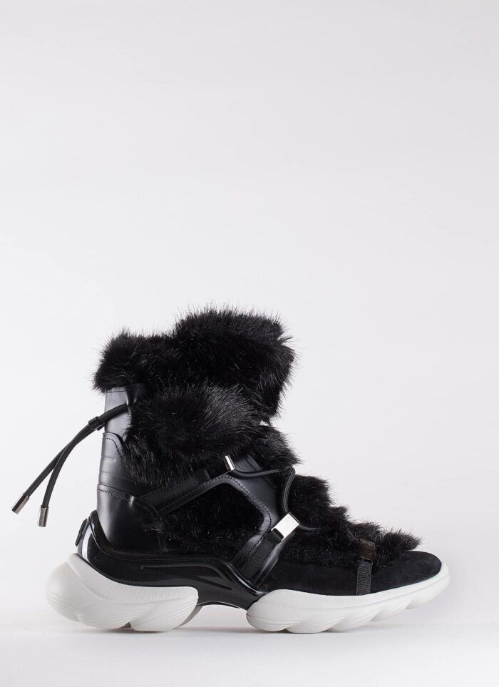 LEATHER BOOTS WITH FUR - MONCLER