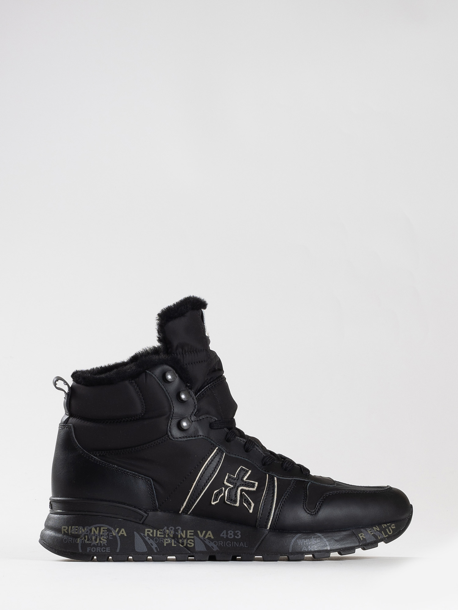 LEATHER HIGH SNEAKERS WITH FUR JEFF - PREMIATA